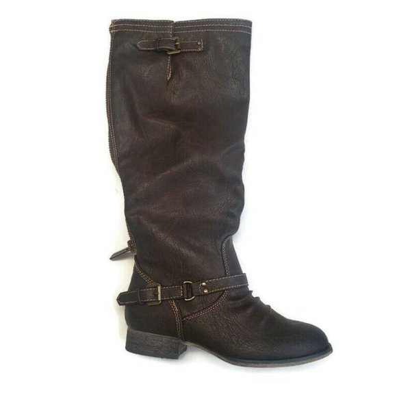 Breckelles Shoes - Breckelles Womens Size 6 Outlaw 81 Casual Textured Riding Boots Brown Back Zip